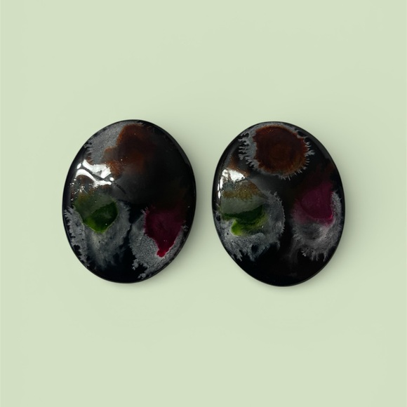 Jewelry - Black Marbled Oval Statement Stud Earrings